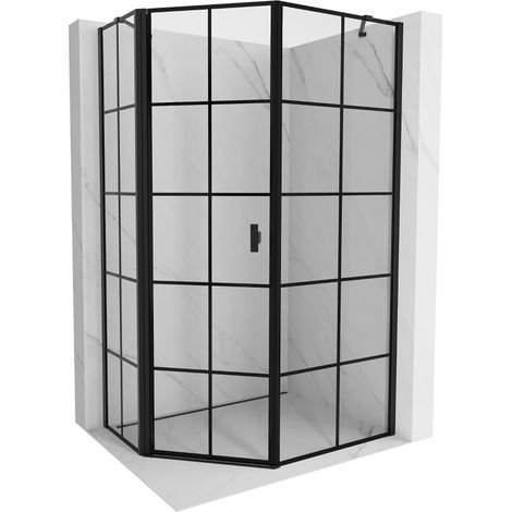 Mexen Mist cabine de douche pentagonale asymétrique porte gauche 90 x 100 cm, grille noire, noir - 8A8-090-100-70-77-L (1/5)
