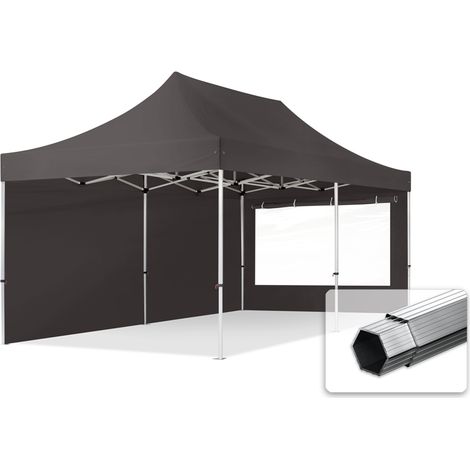 3x6m gazebo pieghevole PES 800 con laterali (finestre panoramiche), PROFESSIONAL 40mm alluminio, grigio scuro (1/5)