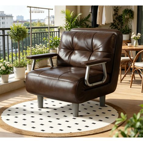 Fabulcozy Canapé-lit 1 place, convertible, avec coussin amovible en similicuir, doux et confortable, idéal pour le salon et le bureau (marron) (1/5)