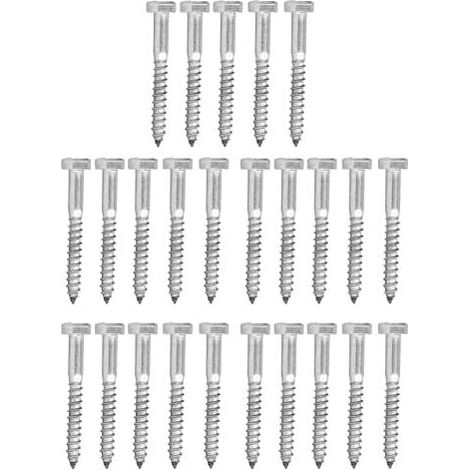 25PCS Hexagonal Lag Screws M650MM 304 Stainless Steel Lag Screw Bolts Self Tapping Wood Screw for Wood Post Cable Railing Deck Baluster