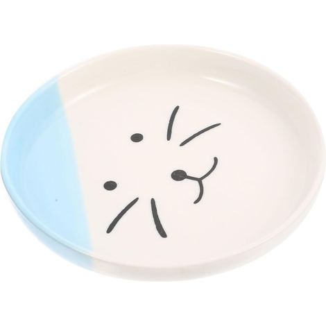 Gamelle pour Chat Peu Profonde en Céramique Bleu Assiette Large Anti - (1/5)