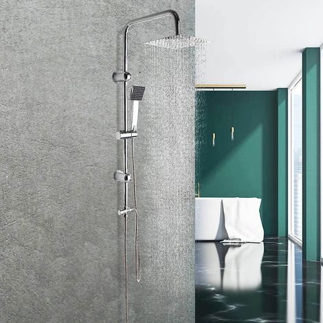 Shower Mixer Wall Mounted Bathroom Thermostatic Set Square Chrome Twin Head Shower Hose Rail Kit (1/5)