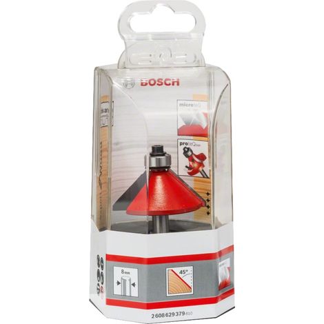 Bosch – Fraise à chanfreiner 2608629379 – 8 mm pour bois dur – Angle 45° – Carbure Microteq – Coupe nette sans éclats - WOOD 8 X