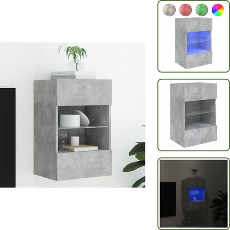 Meuble TV mural avec lumières LED gris béton 40x30x60,5 cm - Meuble Tv Mural - Armoire Tv Suspendue - Éclairage Led Rgb - Rangement Tv - Design Moderne (1/5)