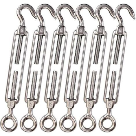 Lot de 5 M6 Tendeur Cable Inox 6mm Tendeur Cloture Crochet Tendeur 304 en Acier Inoxydable Réglable Tendeur Grillage pour Corde Cable Fil à Linge Jardin Grillage