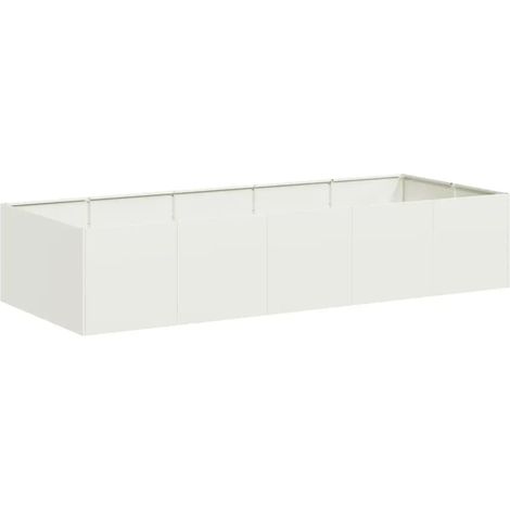 Jardinière extérieure style moderne fond ouvert 200 x 80 x 40 cm robuste décorative en acier blanc