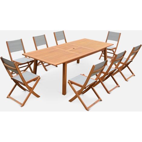 Mesa de jardín de madera extensible, 8 sillas (1/5)