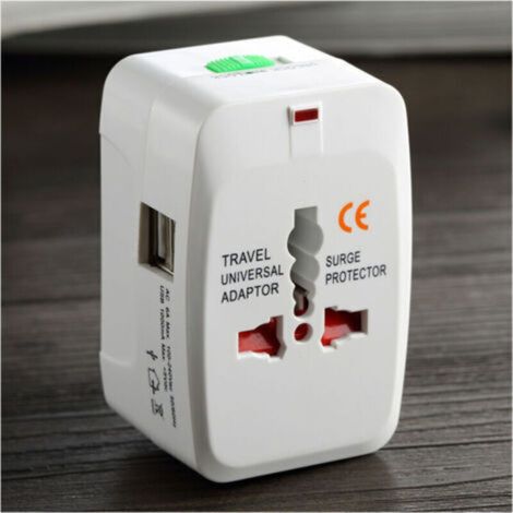 Adaptateur de voyage universel, adaptateur de prise universel multifonctionnel avec 2 ports USB, compatible avec la France, les États-Unis, le Royaume-Uni et l'Australie, adaptateur de prise tout-en-u