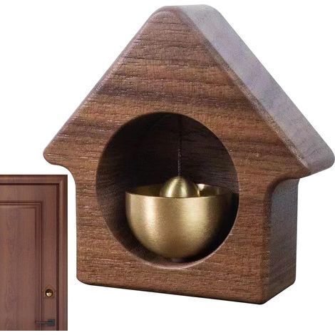 Petite sonnette de porte, carillon de porte Cloche de porte de cloche de commerçant magnétique en bois avec cloche en laiton,Carillons éoliens japonais, ornement de porte attaché à la main pou (1/5)