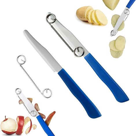 2 Pcs Couteaux de Découpe Rapide avec Ressort Amovible, couteaux polyvalents pour éplucher les fruits et légumes, Couteau à trancher rapide, couteau trancher et éplucher facile à nettoyer (1/5)