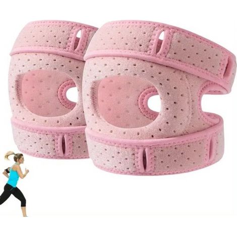 Confezione da 2 ginocchiere rosa regolabili con fibbia, unisex, traspiranti, di supporto, per corsa, fitness e recupero (1/5)
