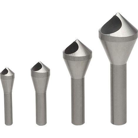 Jeu de 4 forets coniques pour chanfreiner et ébavurer, adaptés au bois, à l'aluminium et au plastique, couleur réelle.