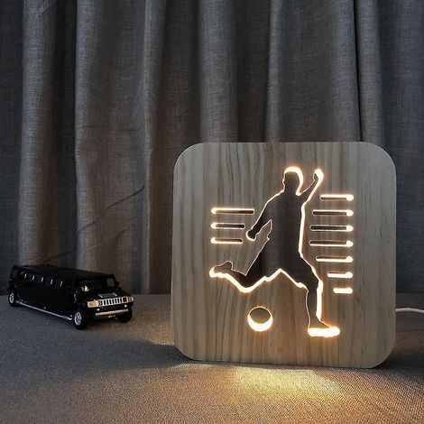 Veilleuse ampoule pour football, lampe 3D en bois, lampe décorative simple, motif sculpté en bois 3D, veilleuse LED pour bureau (1/5)