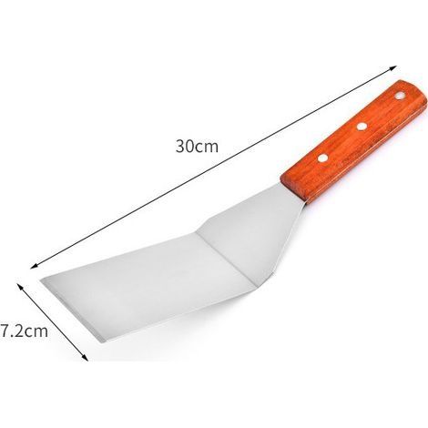 Grillspatel mit Holzgriff und Edelstahl, antihaftbeschichteter Pizzaspatel, rostfreier Grillspatel, für Küche und Grillen im Freien, kurz, ohne Löcher (1/4)