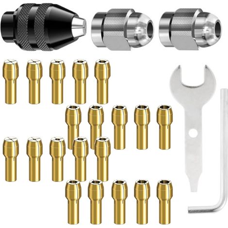 Collet Pour Mandrin - 25 Pièces Ensemble De Collets En Laiton 0 8 À 3 2 Mm - Pour Outils Rotatifs Dremel Modèles 3000 4000 7700 8200 - Lot Complet (1/5)