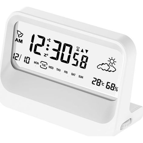 Reloj despertador digital con múltiples alarmas: muestra la hora, la fecha, la temperatura y tiene función de repetición luz nocturna de 12/24 horas funciona con pilas ideal para el dormitorio, la ofi (1/5)