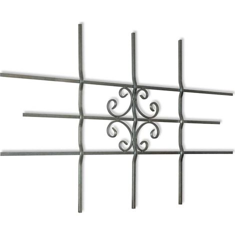 Grille de sécurité pour fenêtre en acier galvanisé – Barreaux carrés 12 mm ajustables de 65x40 à 114x69 cm – Design fleuron, installation murale ou dans le cadre (1/5)