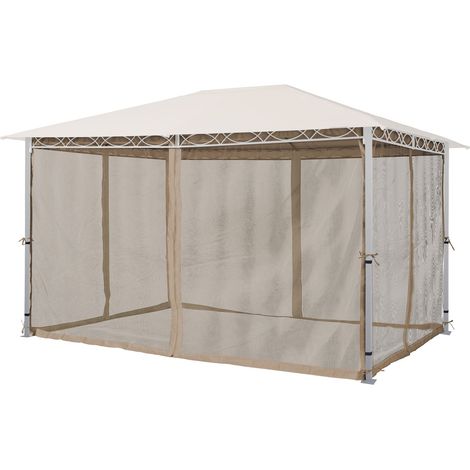 TOOLPORT Moskitonetz für Gartenpavillon Rendezvous Premium 3x4 m - Polyester - Insektengitter mit Reißverschluss - cappuccino (1/5)