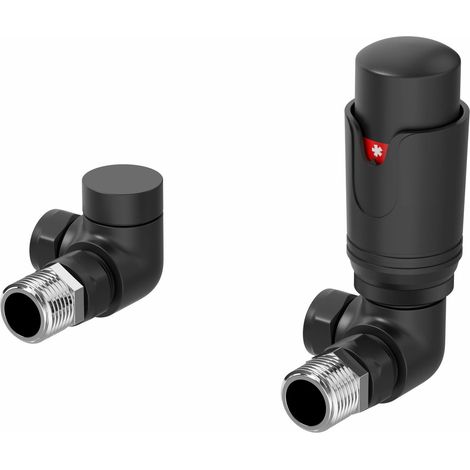 Galiflo Corner Thermostatic Radiator Valve & Lockshield – Black, 15mm TRV (1/5)