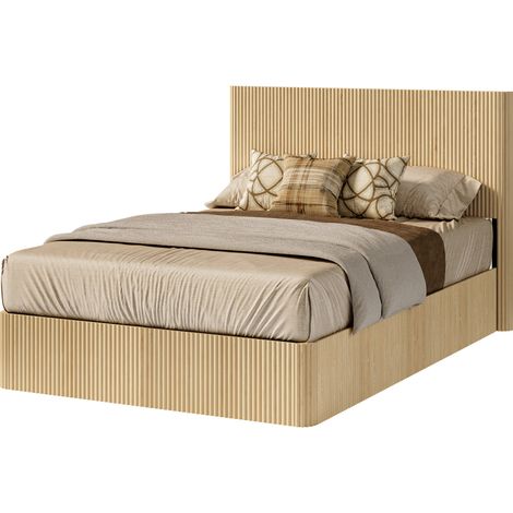 CHICFURN Letto contenitore 140x200 cm in MDF e metallo, rovere chiaro, contenitore integrato (1/5)