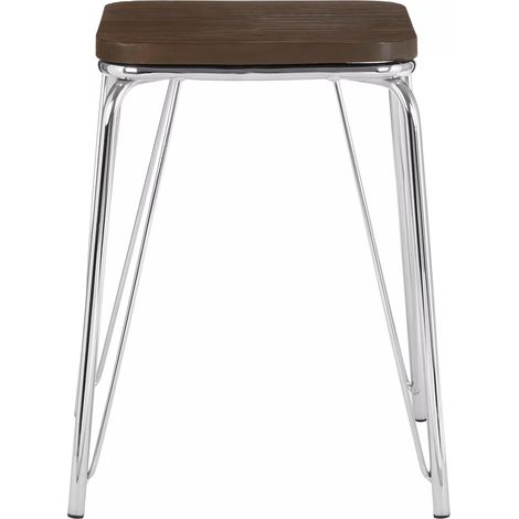 Interiors by Premier Chrome Metal and Elm Wood Stool, Small Square Stool, Accent Wooden Stool for Home, Office (1/5)
