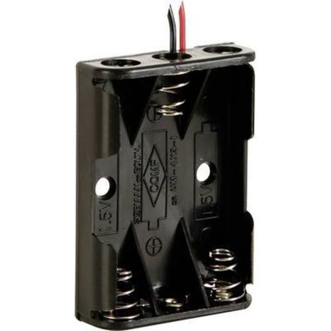 Support De Piles - 3x LR3 AAA - Raccordement Par Fils - Dimensions 53 X 38 X 13 Mm - Plastique Résistant Aux Acides - 1 Pièce (1/3)