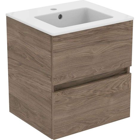 Ideal Standard Eurovit - Meuble avec lavabo, 55x50x44 cm, 2 tiroirs, noyer R0571Y9