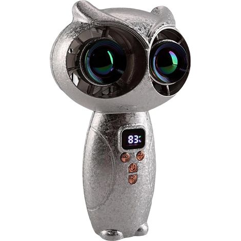 Petit ventilateur portable réglable en forme de chouette, 100 niveaux, avec écran numérique et port rechargeable Type-C, parfait pour voyager, le bureau, pour femmes et hommes (gris clair) (1/5)