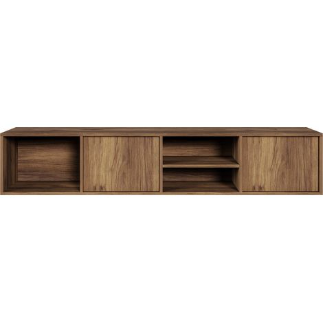 Selsey SANVA - Meuble TV Suspendu avec 2 portes et 3 niches - 200 cm - noyer warmia (1/5)