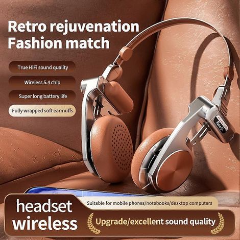 Retro-Bluetooth-Kopfhörer mit On-Ear-Design, Hi-Fi-Sound, faltbar, mit Geräuschunterdrückung, braun (1/5)