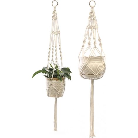 Lot de 2 Suspensions Plante Macramé, Porte Pots Suspendu Bohème Chic en Corde de Coton pour Intérieur Extérieur, Support de Plantes pour Balcon Jardin Fenêtre (1/5)