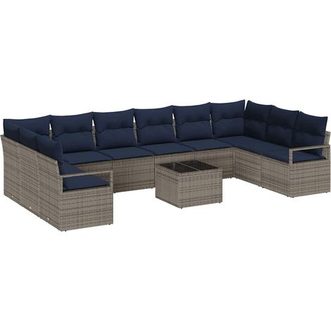 Maison Exclusive - Sofa Set mit Kissen 11 pcs Grau Poly Rattan
