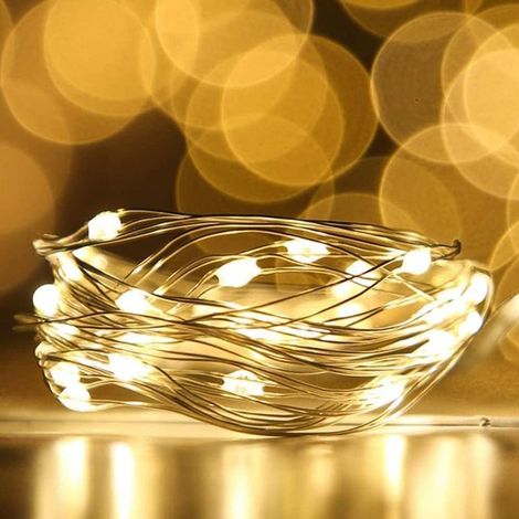 Guirlandes LED Miniatures à Piles - 2M, 20 LEDs Blanc Chaud, boîtier flash à 3 piles,, Étanche - Décoration Magique pour Intérieur/Extérieur (Jardin, Chambre, Fête, Mariage, Noël) (1/5)