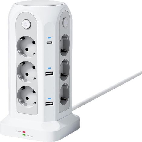 ALOVEZ Station de Recharge USB Intelligente Verticale, Multiprise Tour avec Ports Type-C PD Charge Rapide pour Bureau Maison, Prise Multiple Verticale