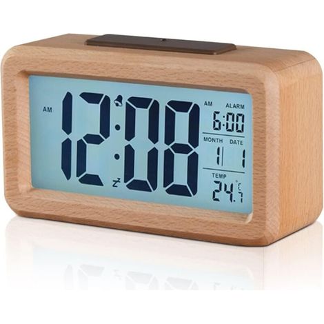 Réveil Numérique,Horloge de Chevet, Réveil Numérique en Bois,Horloge Numérique LED,Horloge Digitale Réveil LED Horloge Numérique avec Affichage L'heure,Date, Température, Veilleuse pour Chevet, Maison (1/4)