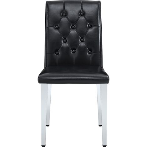 Set de 4 sillas de comedor negras en PU con patas de metal plateado brillante (1/5)