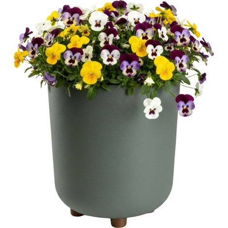TERRA Blumentopf auf Füßen, recycelt, graugrün, H 27,4 x 24,2 cm