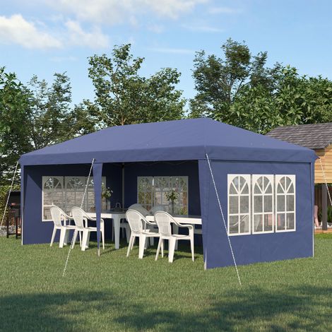 REDOM Gazebo 585x295x270 cm, 4 pareti rimovibili, montaggio rapido, struttura in acciaio, blu