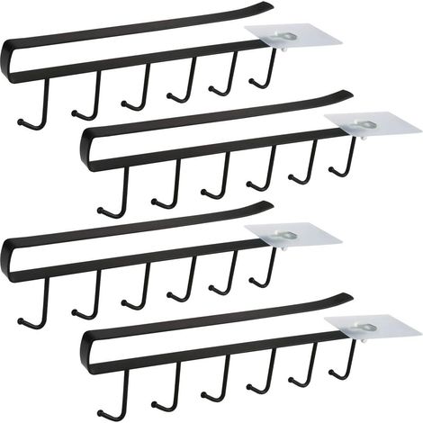 BEBUSINGOTO Schwarz 4er Set Schrankeinsatz Tassenhalter Becherhalter für 6 Tassen Aufbewahrungshaken für Tassen Aufbewahrungshaken für Küchenutensilien