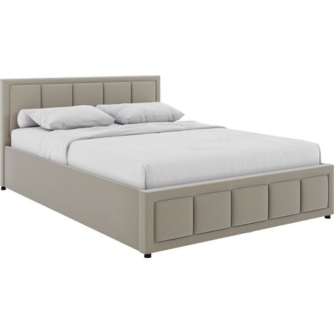 Vanita Double Ottoman Fabric Bed, Beige & Gel Memory Foam Bonnell Spring Mattress, Double (1/5)