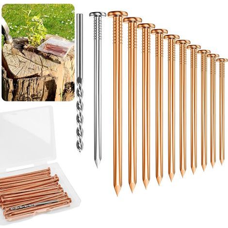 10 cm lange Kupfernägel zur Baumstumpfentfernung, 20 Kupfernägel mit Bohrer, Baumstumpfentfernungsspitzen, Metallnägel zur Baumstumpfentfernung