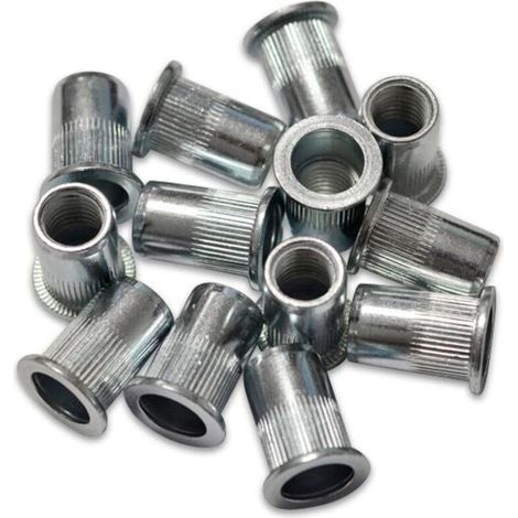 Insertos roscados de 10 mm – Acero cincado – Para materiales de 0,5 a 3 mm de espesor – Paquete de 40 insertos para tuercas remachables