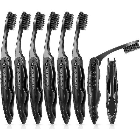 Lot de 8 brosses à dents de voyage portables au charbon de bois gris avec poils souples et moyens pour le camping (1/5)