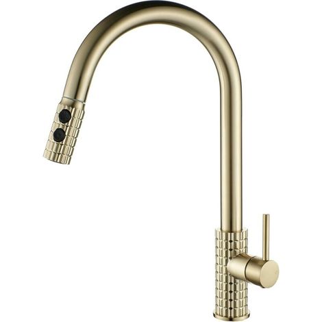 Robinet de cuisine doré haute pression avec douchette extractible extensible à 360° (1/5)