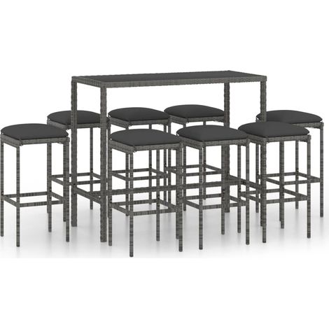 Maison Exclusive - 9-tlg. Gartenbar-Set mit Kissen Poly Rattan Gr