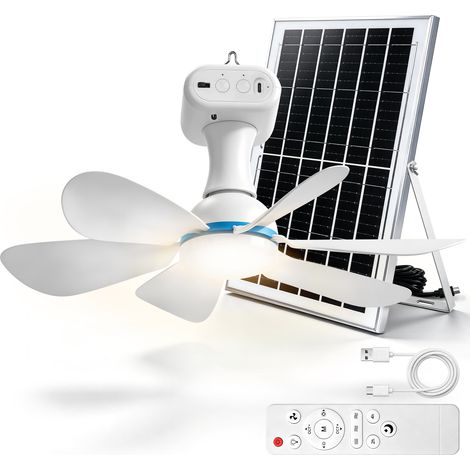 Ventilateur de Camping Lumière Ventilateur Plafond Avec Éclairage Batterie 6000mAh et Télécommande Minuterie Rechargeable USB 3 Vitesses Réglables 3000-6000K pour Tente Camping-car Extérieur et Intéri (1/5)