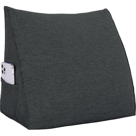 VERCART Großes Bettruhe Keilkissen, Lang Lesekissen, Dekoratives Kopfteilkissen, Dreieckiges Rückenkissen, Loungekissen für Tagesbett oder Couch, Leinenmischung Dunkelgrau, 45cm