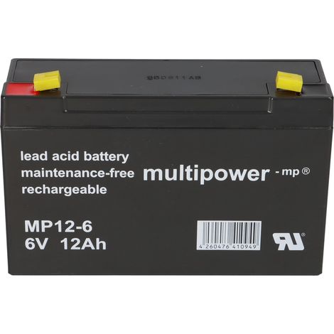 Multipower Blei-Akku MP12-6 Pb 6V 12Ah Faston 4,8mm (1/6)