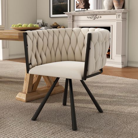 Chaise velours beige – Pivotante luxe – 4 pieds métal – Salon/Chambre – Ancienne réf WF310491AAB (1/5)