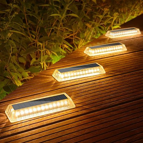 Set of 4 Outdoor Solar Ground Lights, Warm White LED Solar Lights, IP68 Waterproof, Garden Lighting for Paths, Stairs, Patio, Driveway, Pool (1/5)